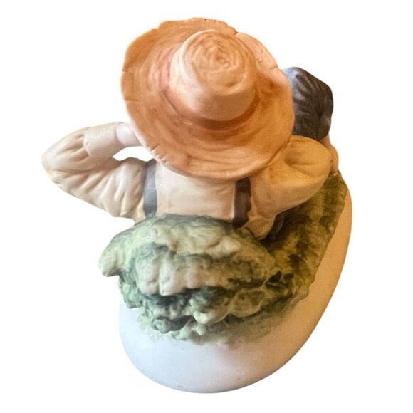 Lefton Vintage Fishing Boy Hand Painted Figure 1983 Personal Inscription On Bott - Picture 3 of 6